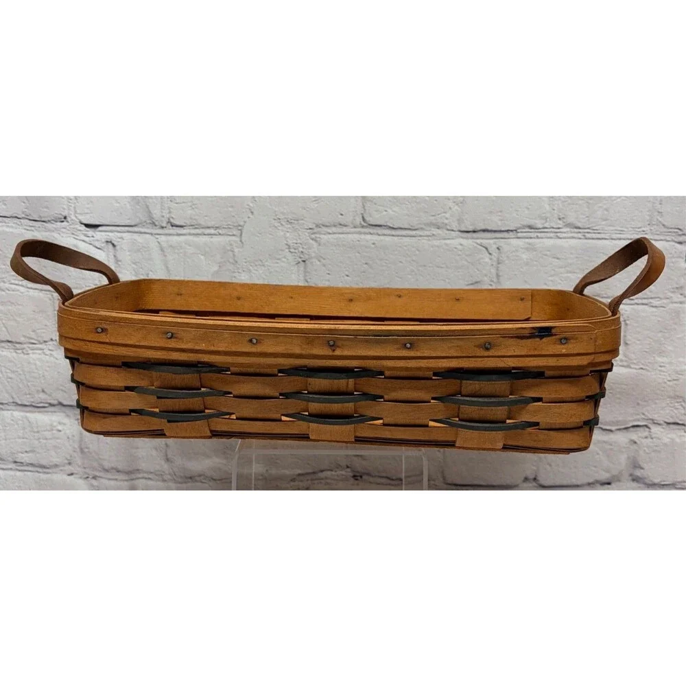 Vtg 1994 Longaberger Basket Leather Handles Liner Wood Divider Protectors 15x8